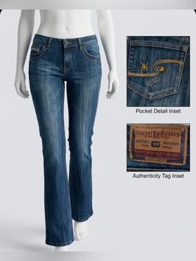 DIESEL Jeans Women's 32 Flare Jeans Medium Dark Blue Wash Retro Bootcut